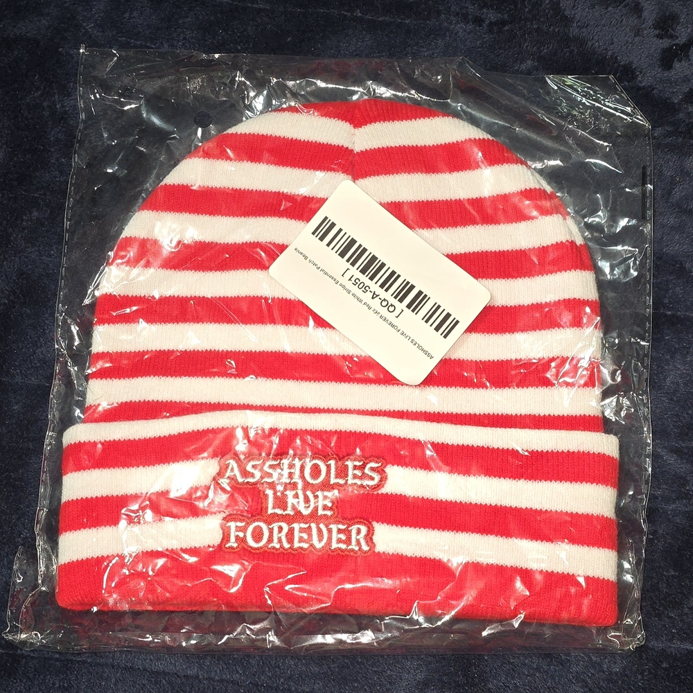 ALF ASSHOLES LIVE FOREVER - Striped Red and White ADULT Beanie